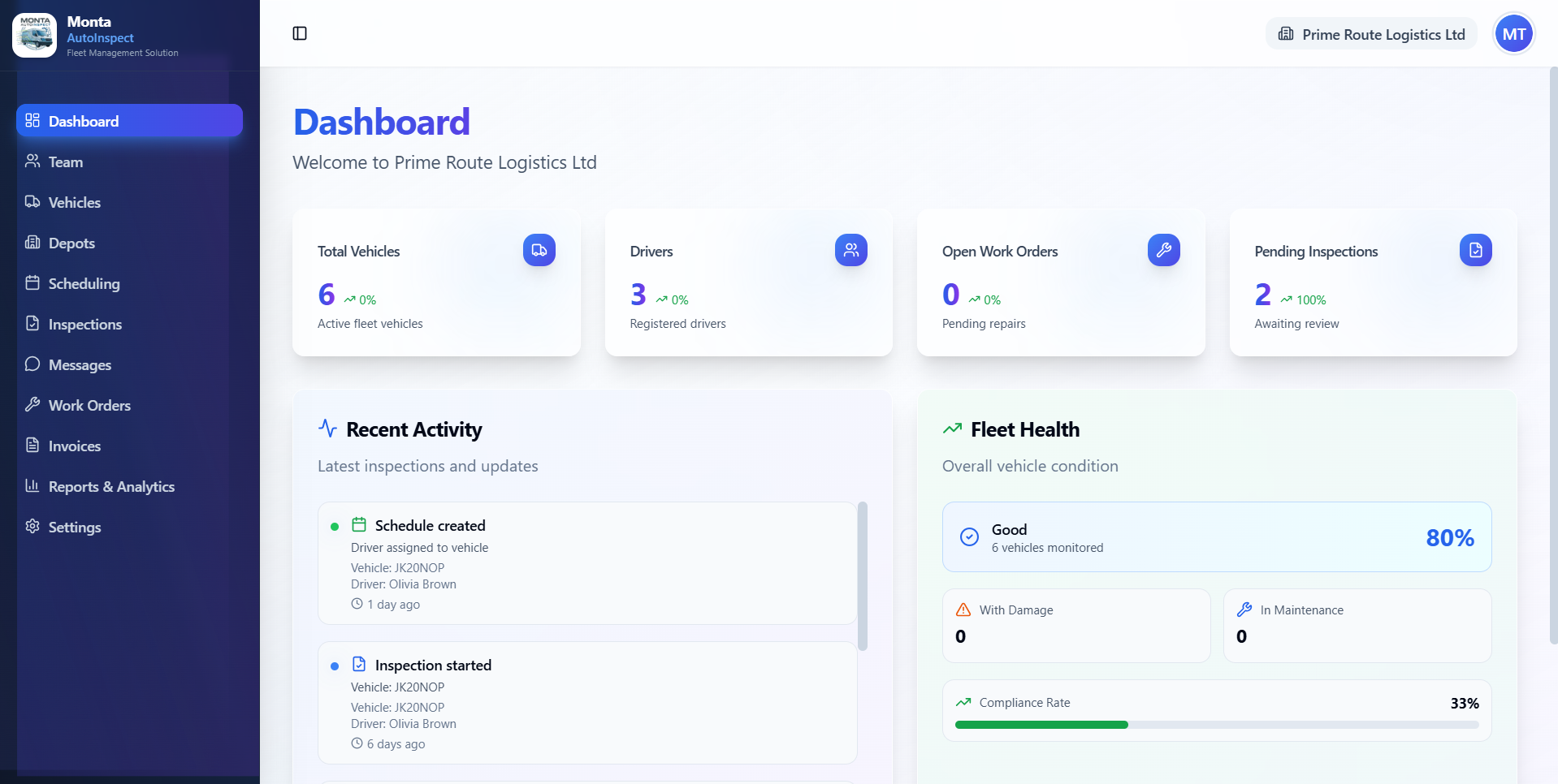Monta AutoInspect dashboard